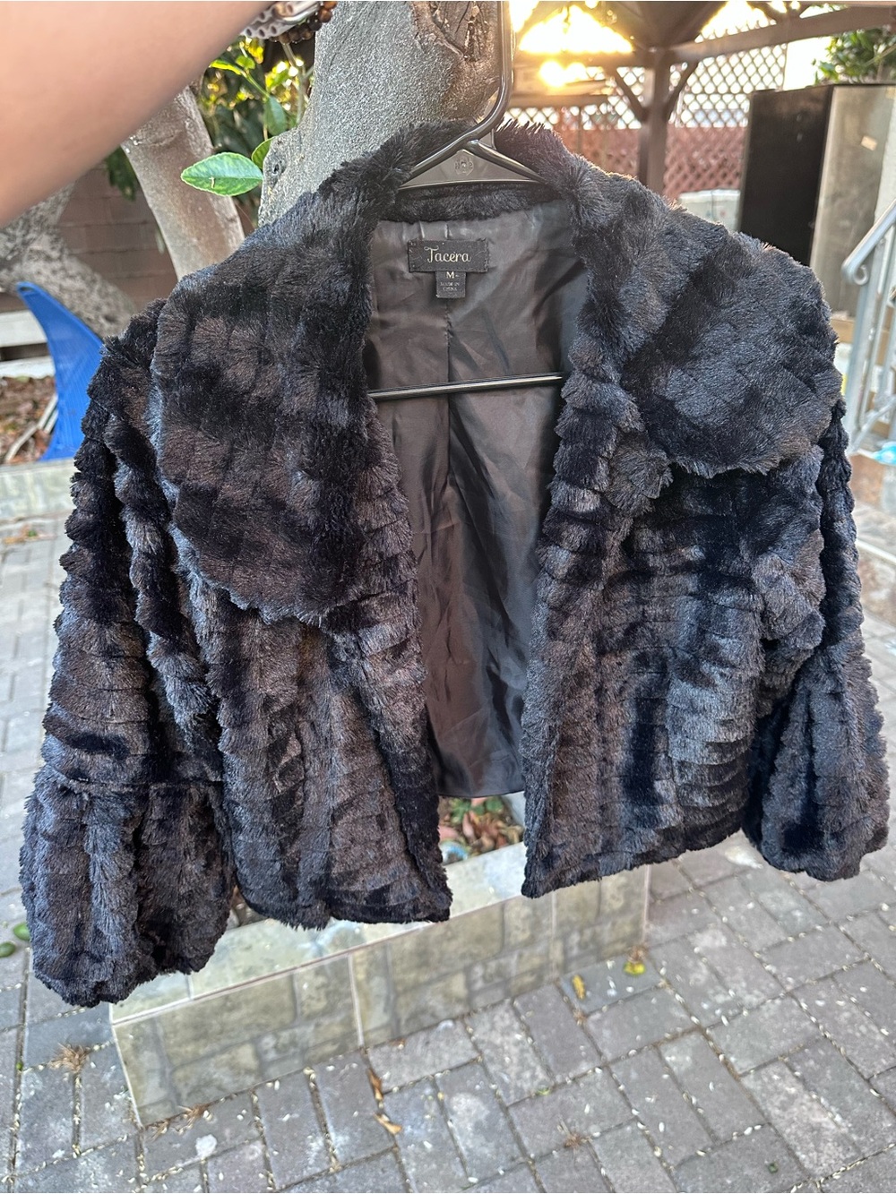 Tacera Black Faux Fur Short Jacket